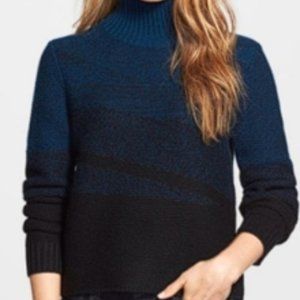 ELIE TAHARI Black Blue Striped Mock Neck Warner Sweater Size XL